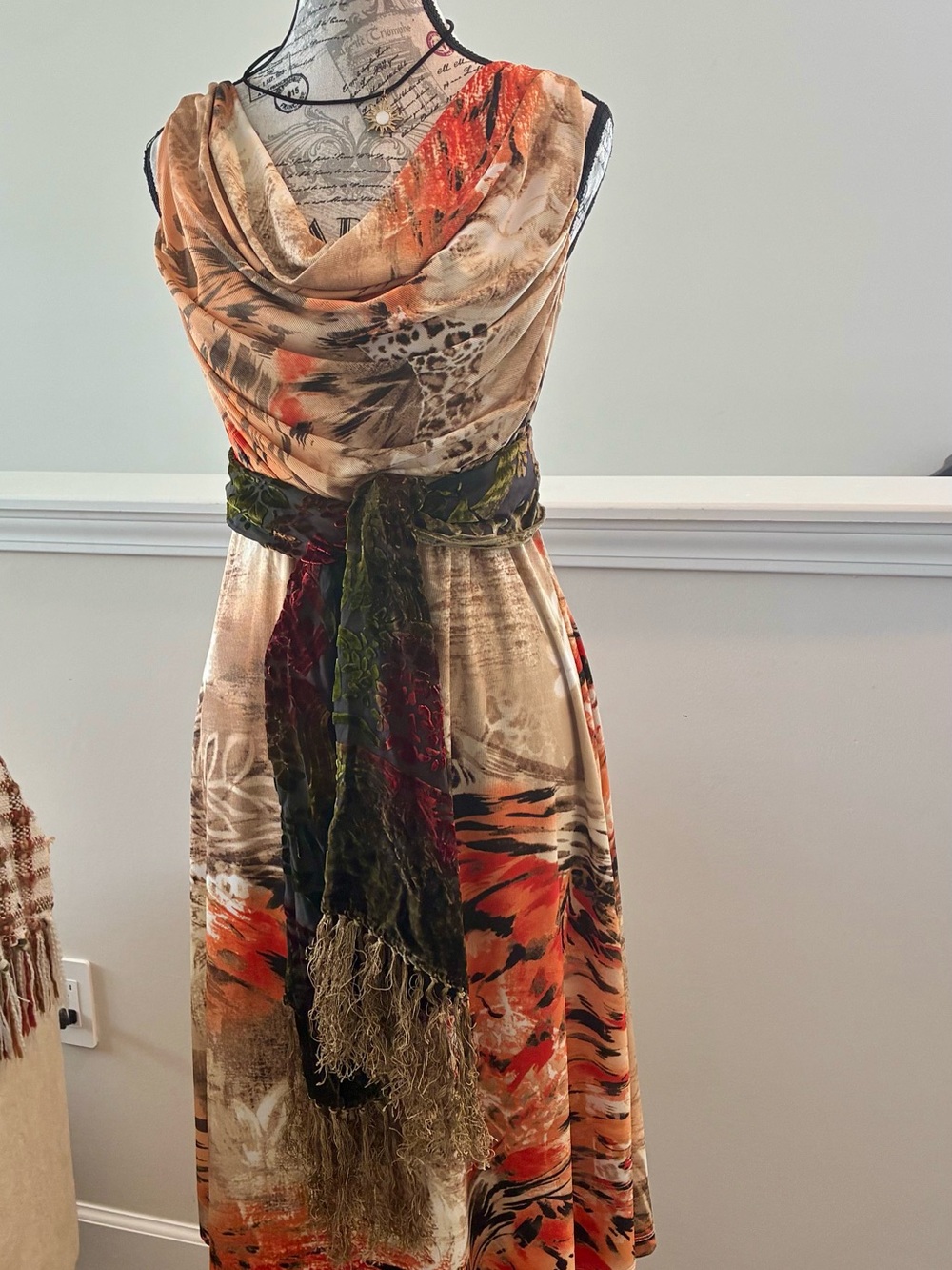 Jolibel Abstract  Draped Neck Animal Print Print Maxi Dress